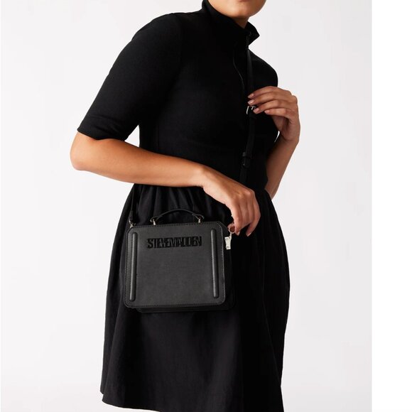 NWT STEVE MADDEN BEVELYN MINI SATCHEL CROSSBODY BAG W AIRPOD CASE BLACK - Picture 6 of 7